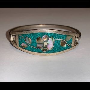 Mexican Silver Alpaca Turquoise and Pearl Cuff